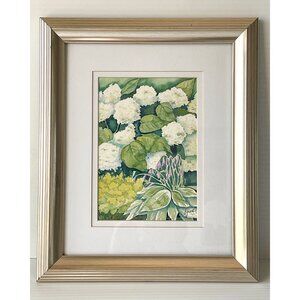 Original Watercolor Painting Hydrangea Flowers by Anne Johnson Signed Framed